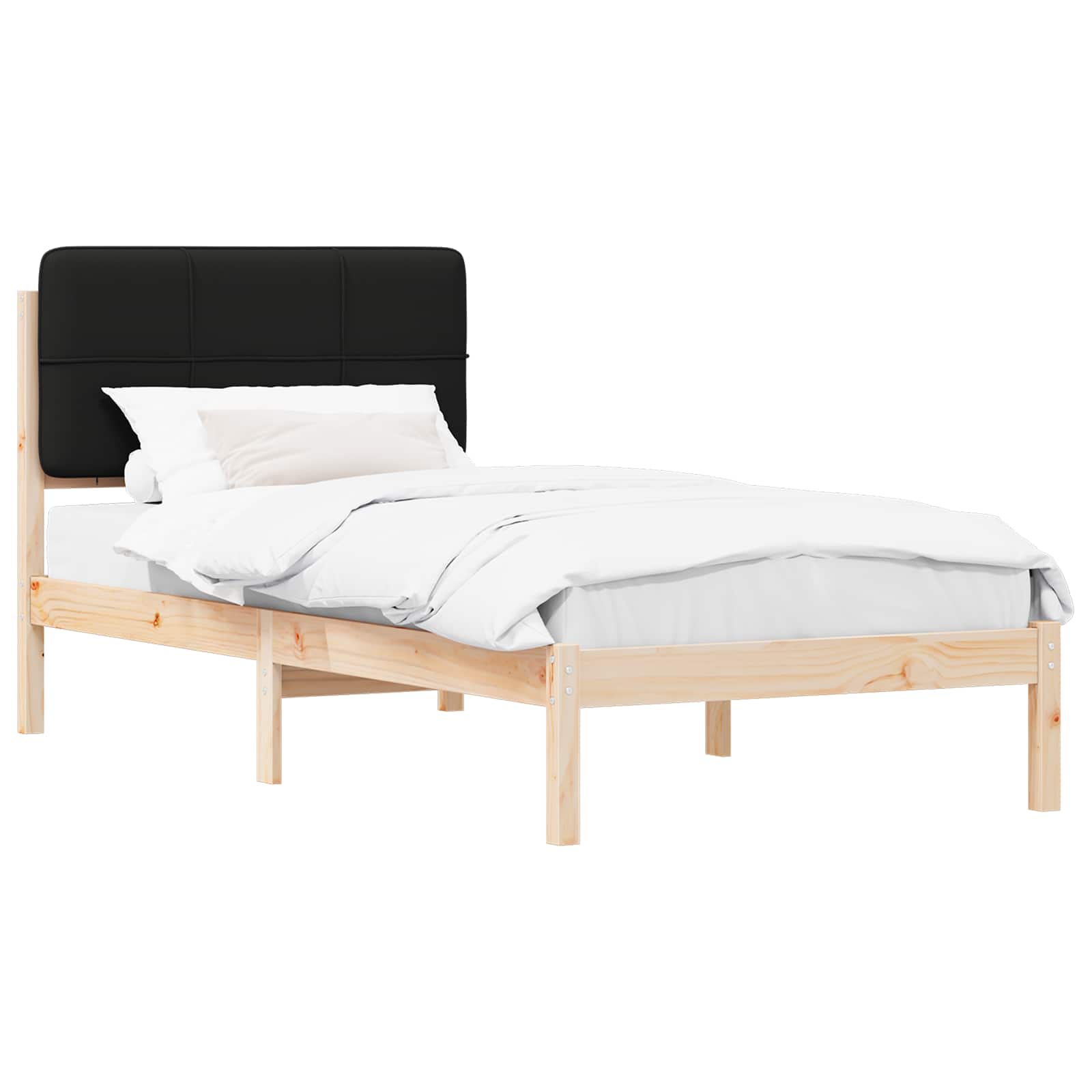 Bettgestell mit gepolstertem Kopfteil Schwarz 75 x 190 cm