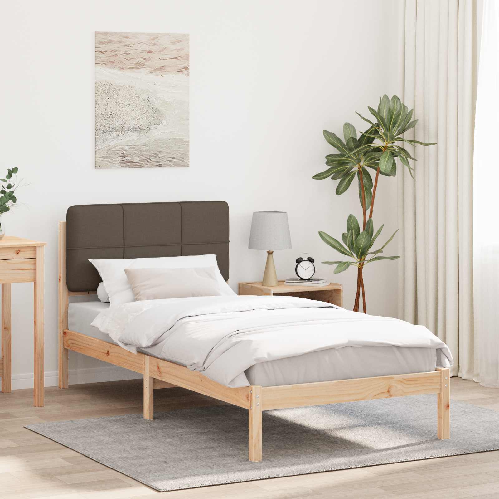 Bettgestell mit gepolstertem Kopfteil Taupe 75 x 190 cm