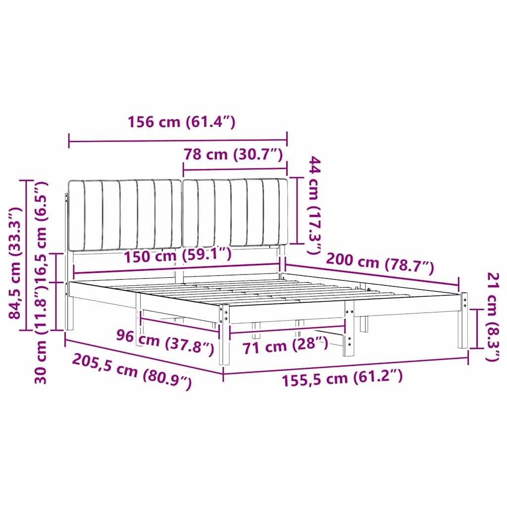 Bettgestell mit gepolstertem Kopfteil Dunkelgrau 150 x 200 cm