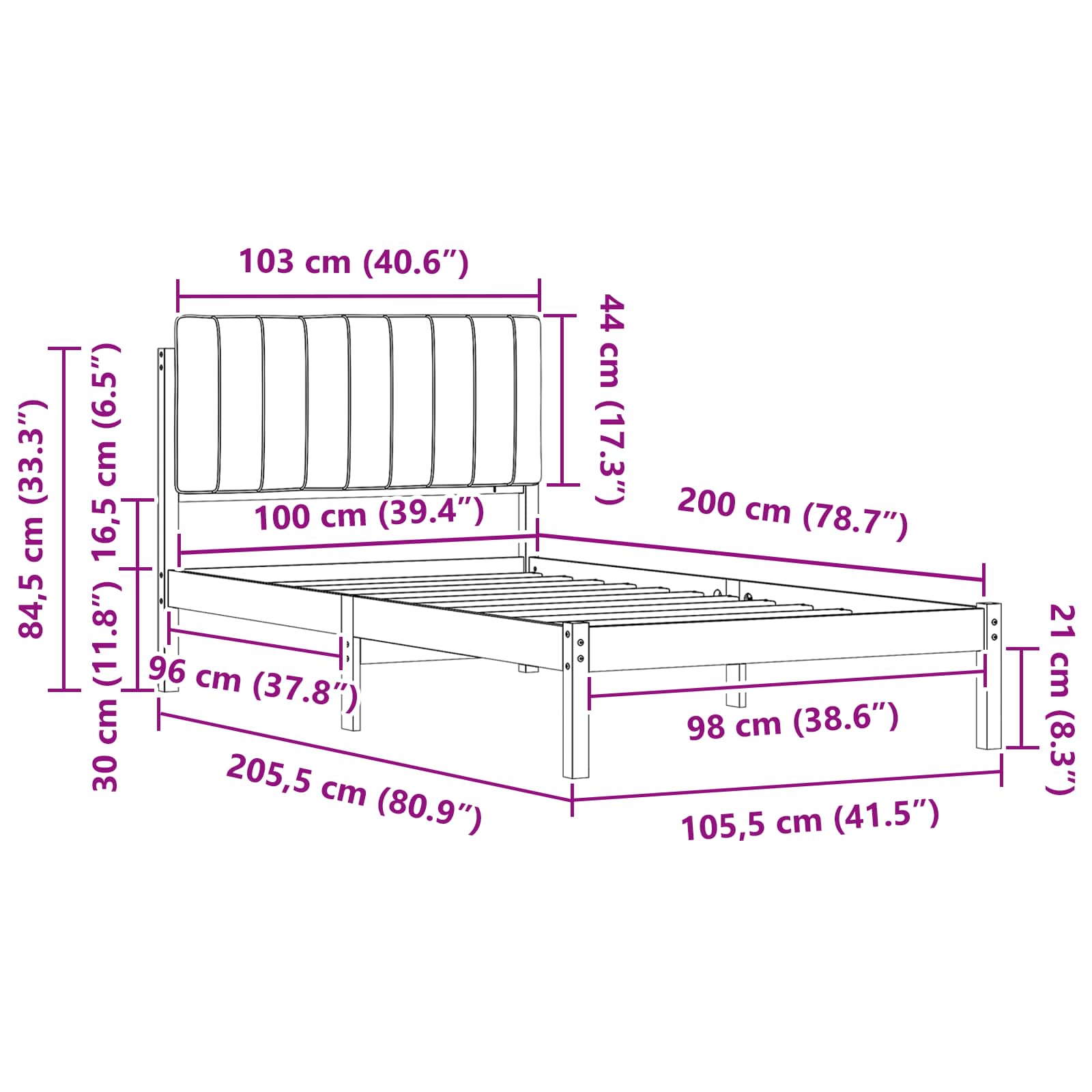 Bettgestell mit gepolstertem Kopfteil Hellgrau 100 x 200 cm