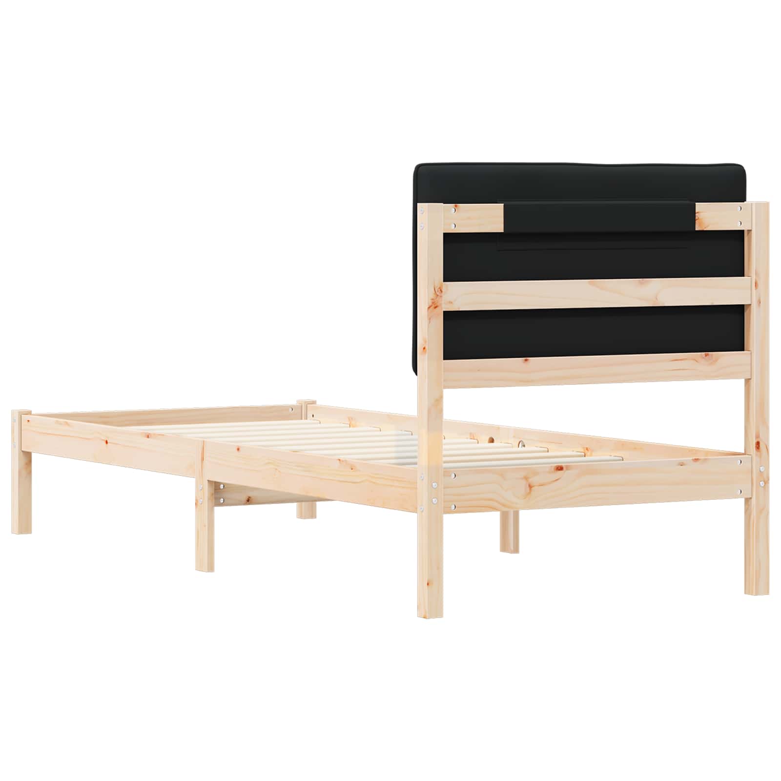 Bettgestell mit gepolstertem Kopfteil Schwarz 75 x 190 cm