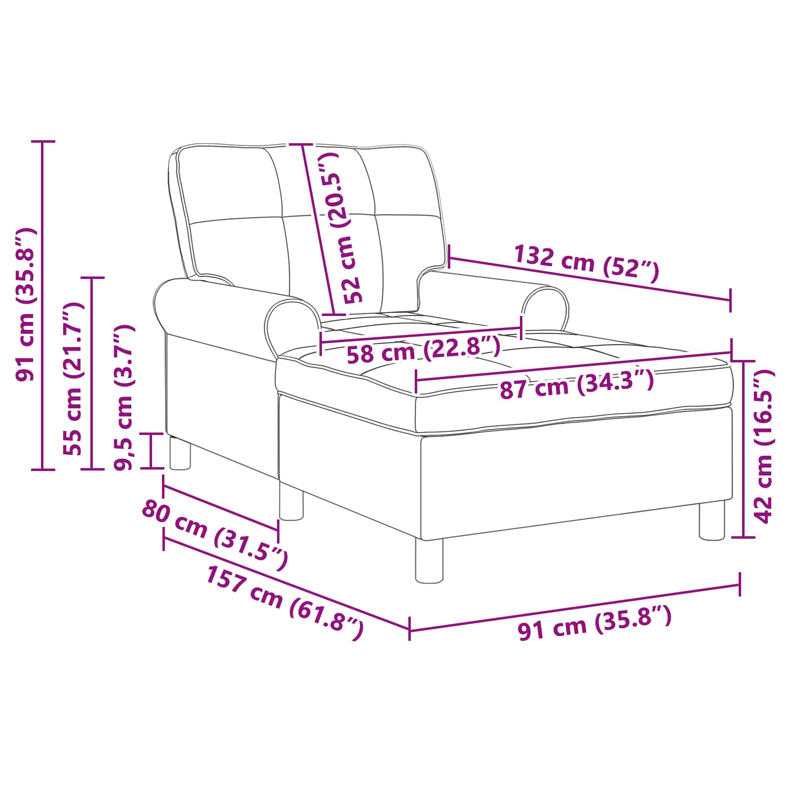 Lounge-Liege mit Kissen Braun 91 x 157 x 91 cm Kunstleder