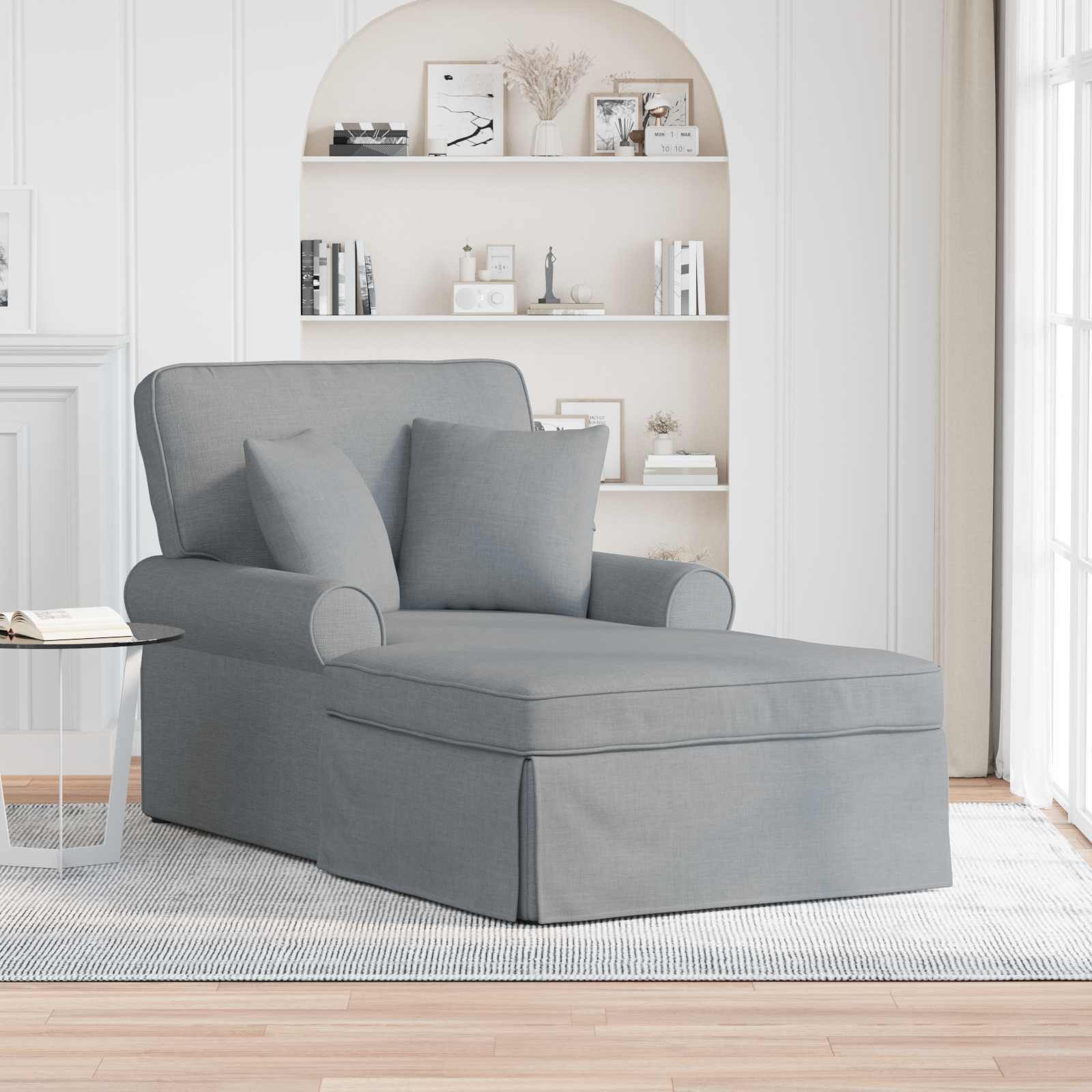 Chaise Lounge mit Rock mit Kissen 3 pcs Hellgrau Stoff