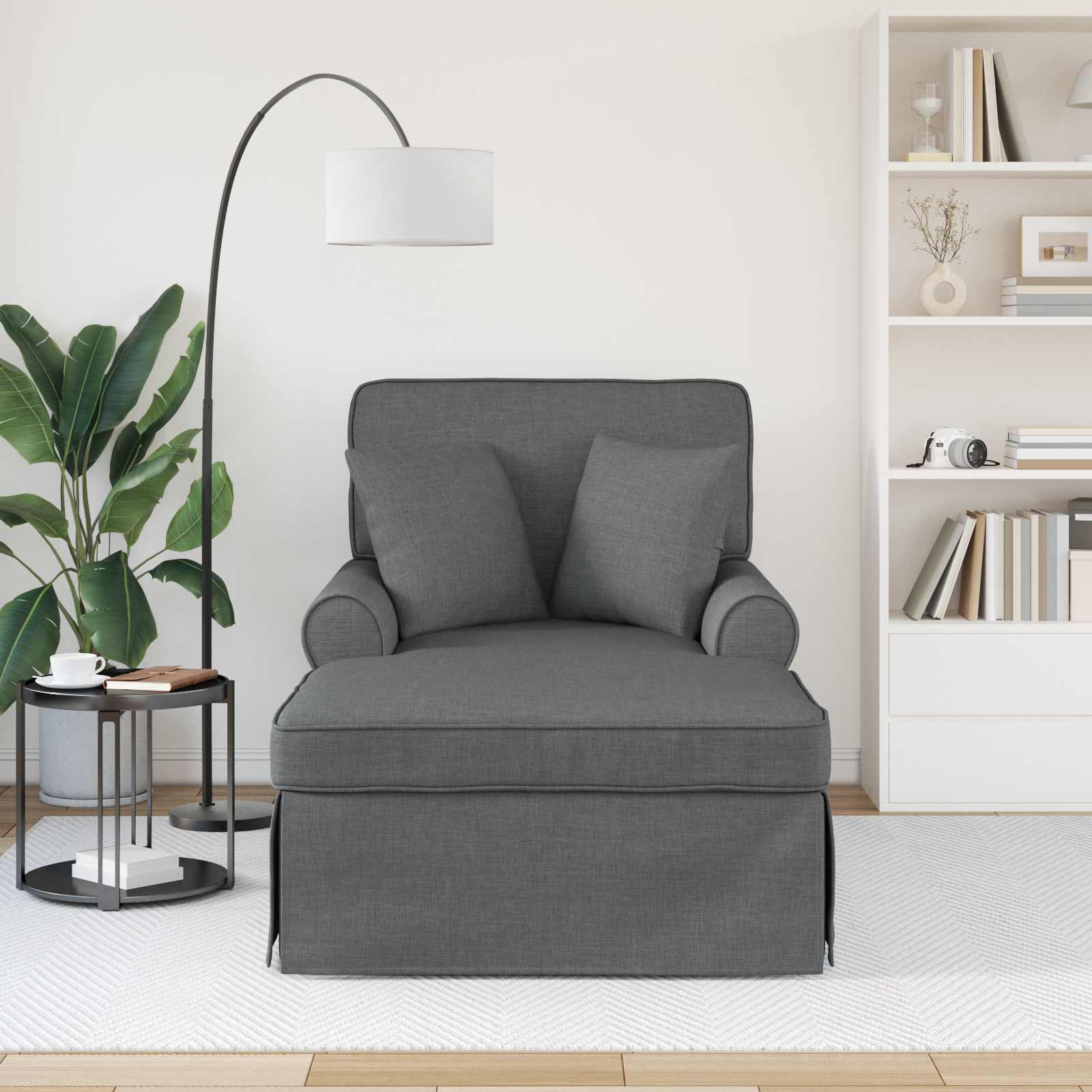 Chaise Lounge mit Rock mit Kissen 3 pcs Dunkelgrau Stoff