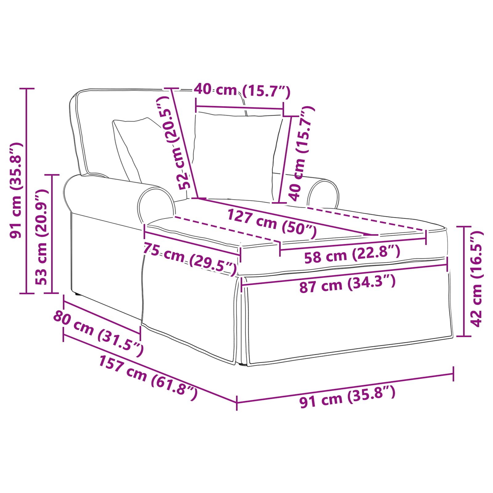 Chaise Lounge mit Rock mit Kissen mit Kissen 3 pcs Rosa Stoff