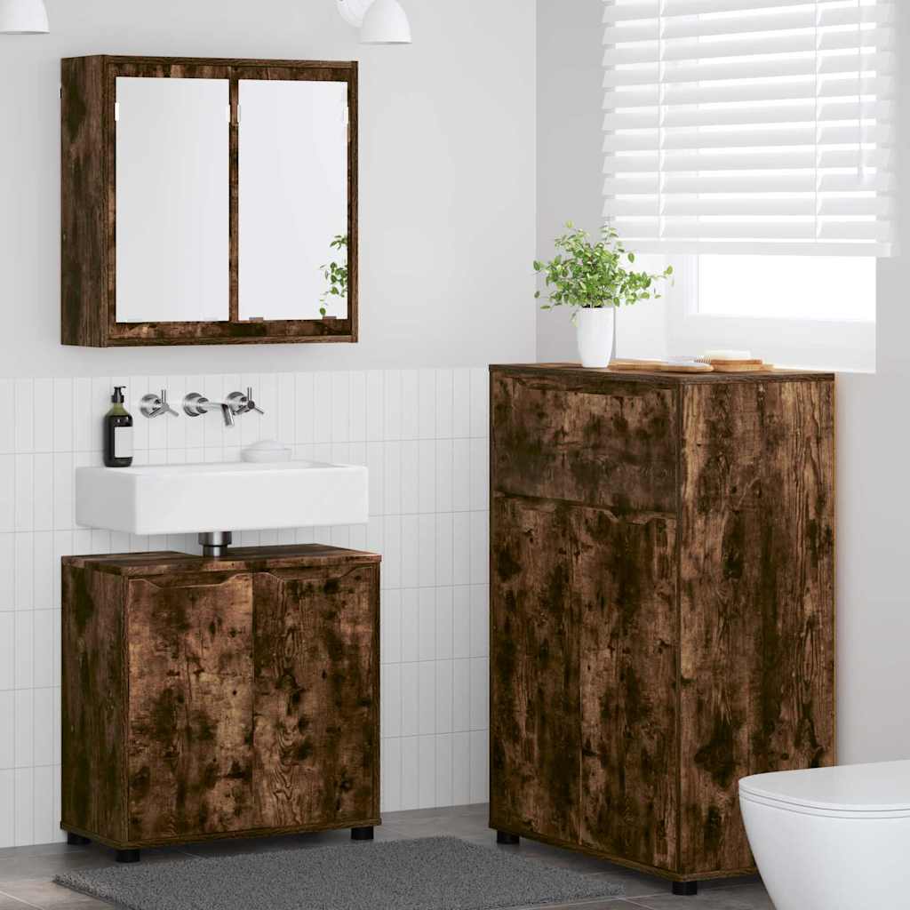 Badezimmermöbel-Set 3 pcs Geräucherte Eiche Holzwerkstoff