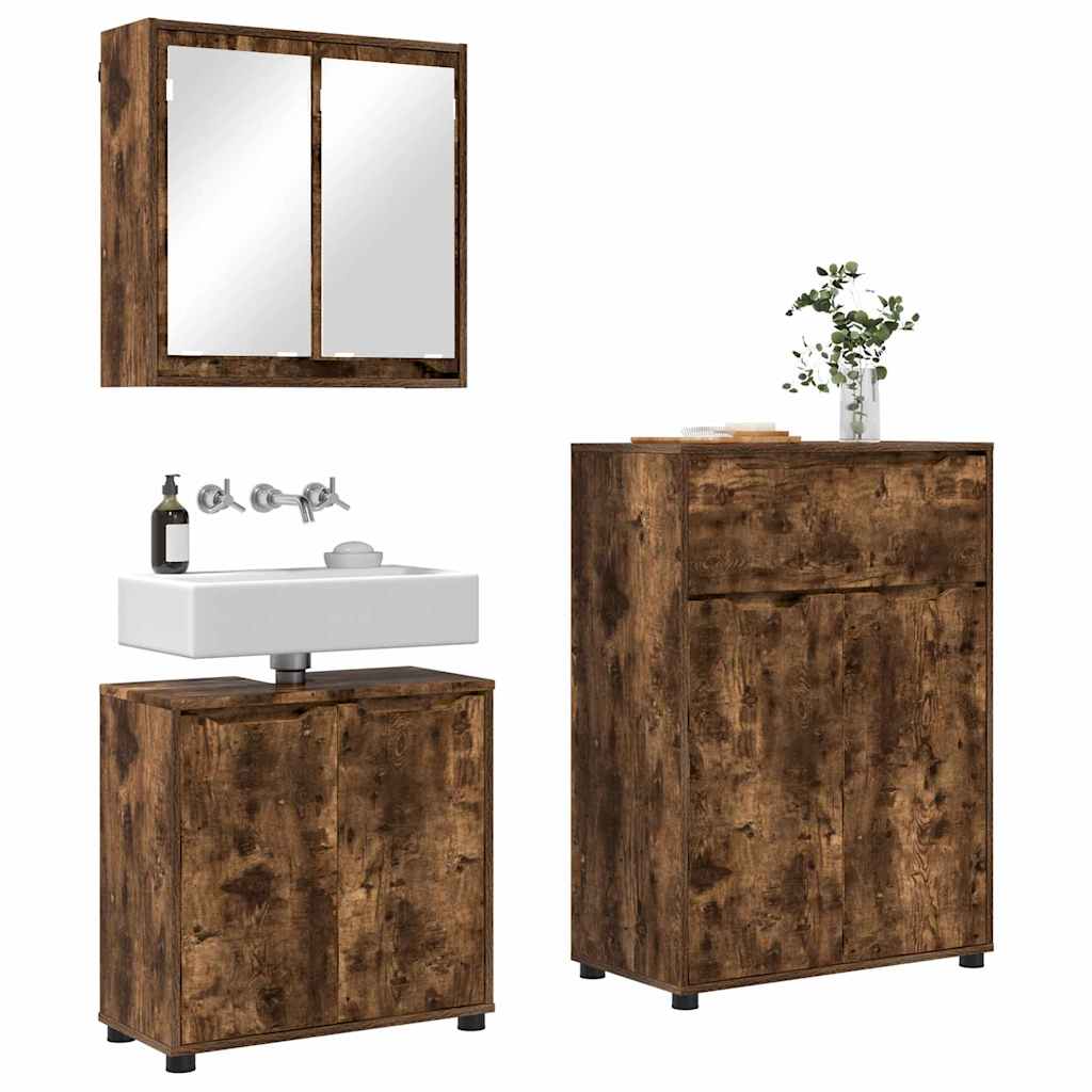 Badezimmermöbel-Set 3 pcs Geräucherte Eiche Holzwerkstoff