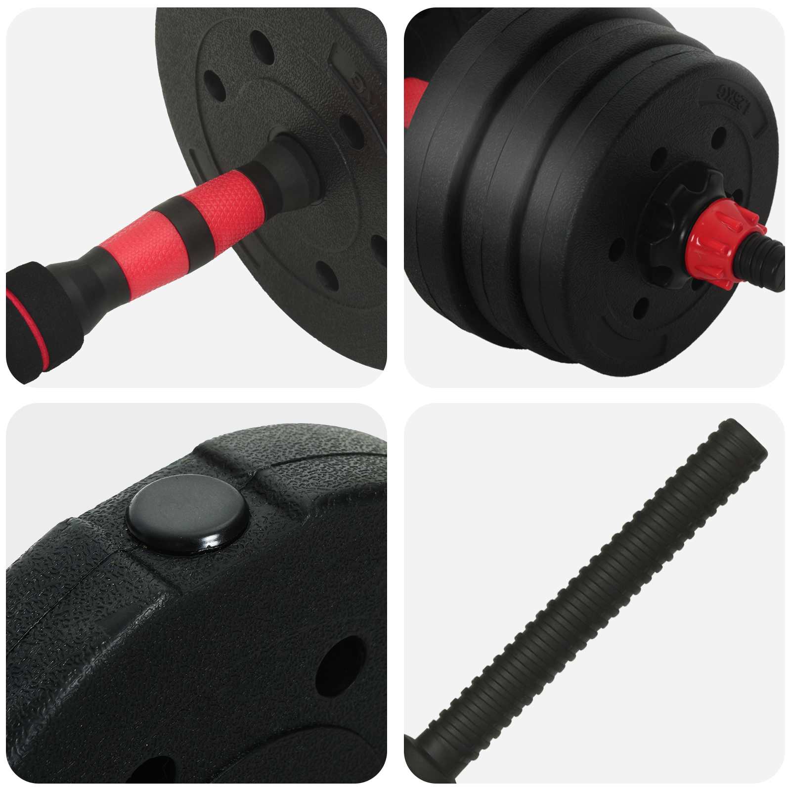 2-in-1 Hantelset 30kg Schwarz und Rot Zement und Eisensand