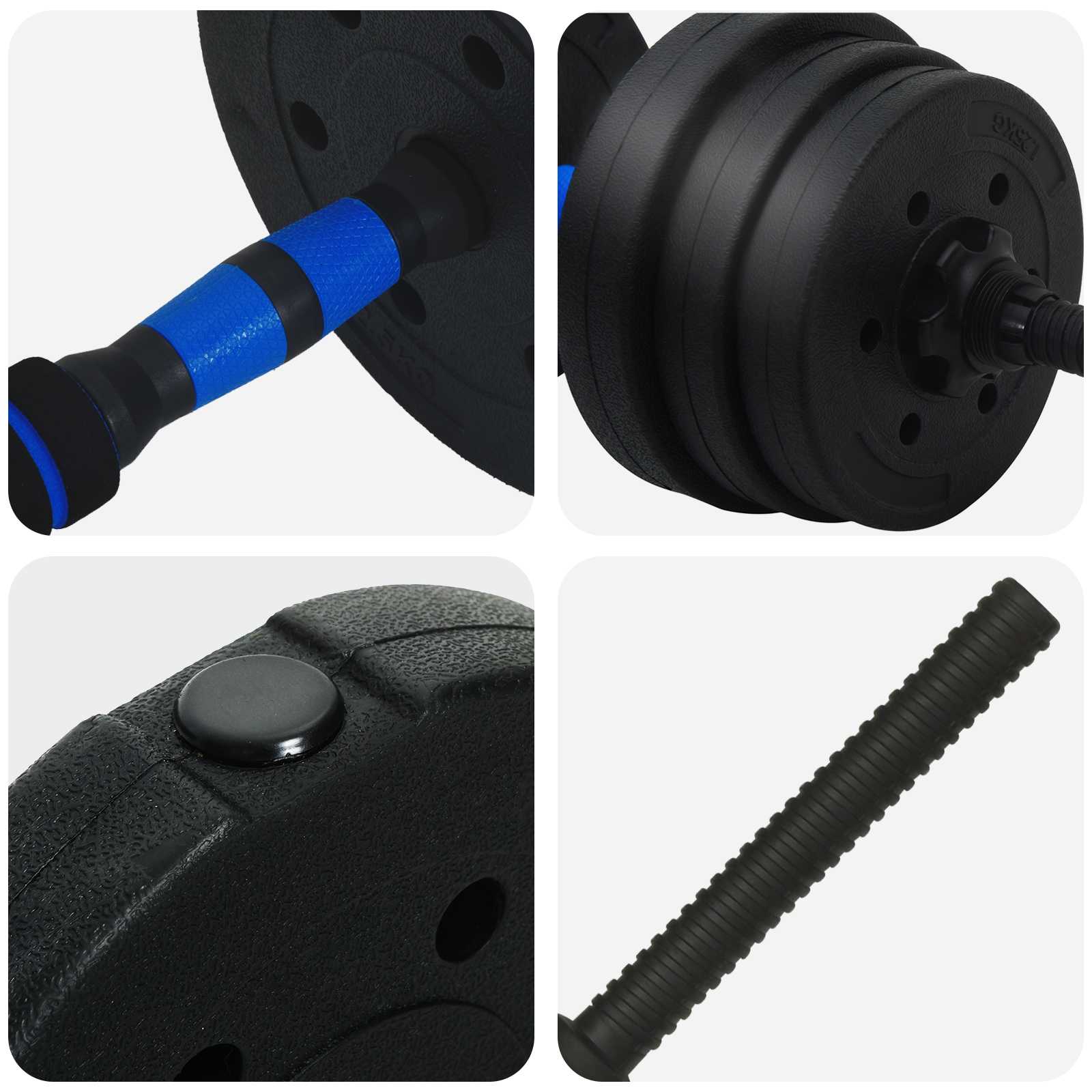 2-in-1 Hantelset 30kg Schwarz und Blau Zement und Eisensand