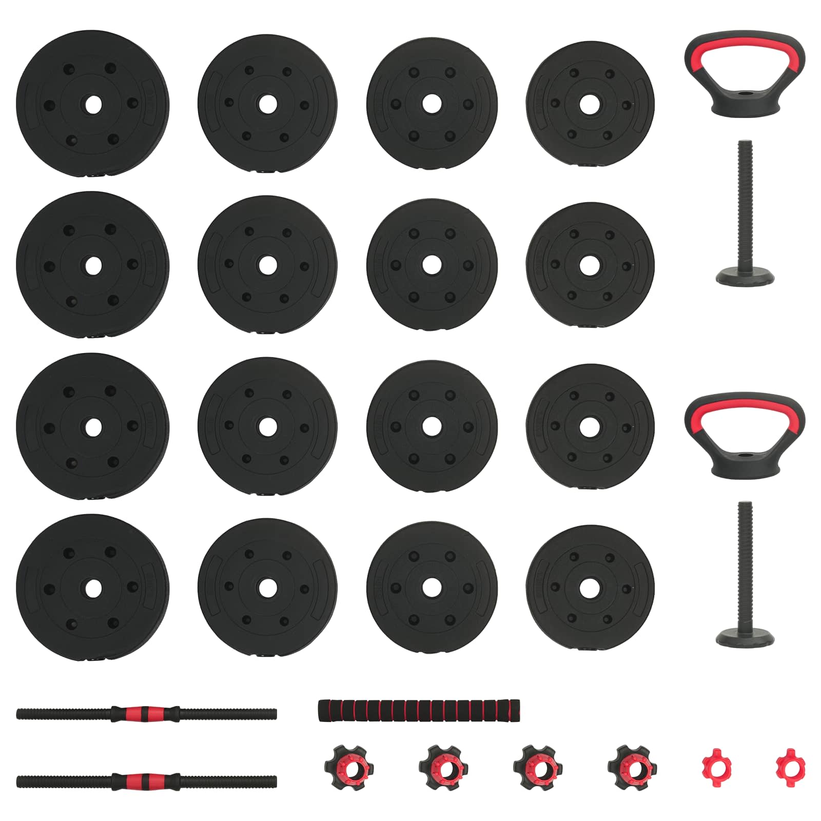 4-in-1 Hantelset 30kg Schwarz und Rot Zement und Eisensand