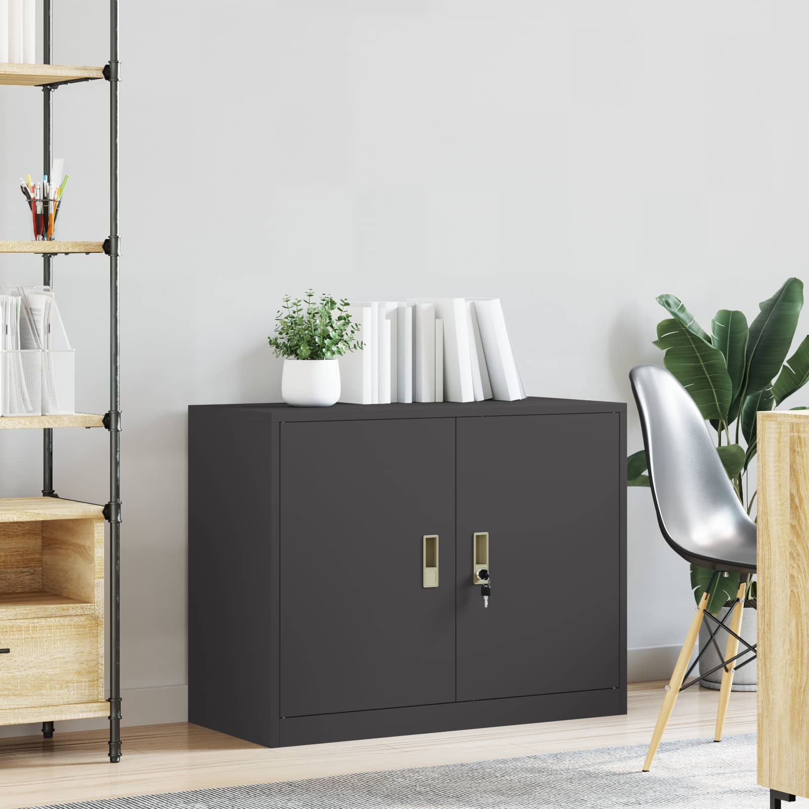 Aufbewahrungsschrank Schwarz 90 x 40 x 70 cm Stahl