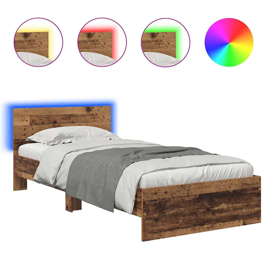 Bettrahmen mit Kopfteil Altholz 90 x 200 cm Holzwerkstoff