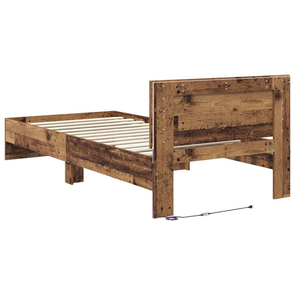 Bettrahmen mit Kopfteil Altholz 90 x 200 cm Holzwerkstoff