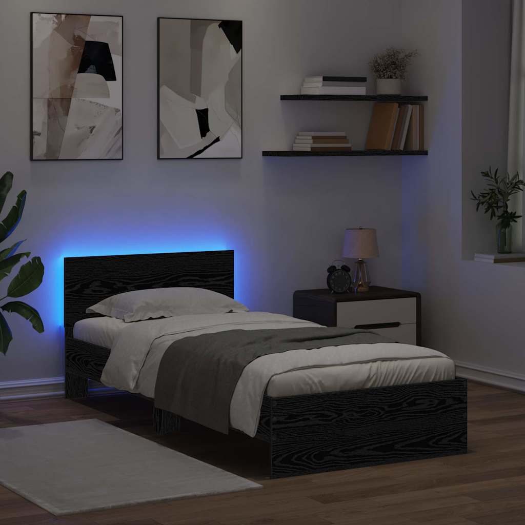 Bettrahmen Schwarz Eichen-Optik 90 x 200 cm Holzwerkstoff