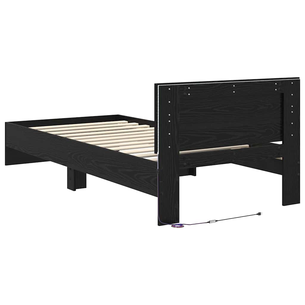 Bettrahmen Schwarz Eichen-Optik 90 x 190 cm Holzwerkstoff
