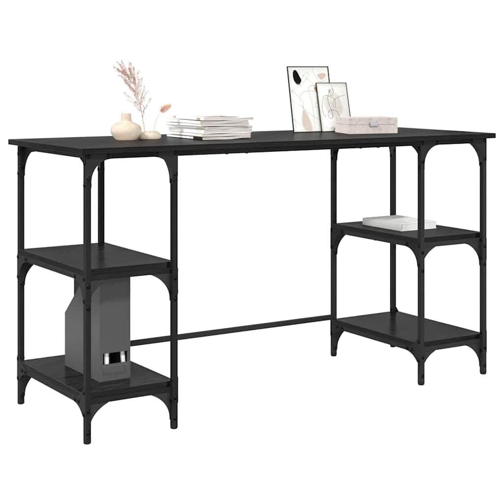 Schreibtisch mit Regal Schwarz Eichen-Optik 140 x 50 x 75 cm