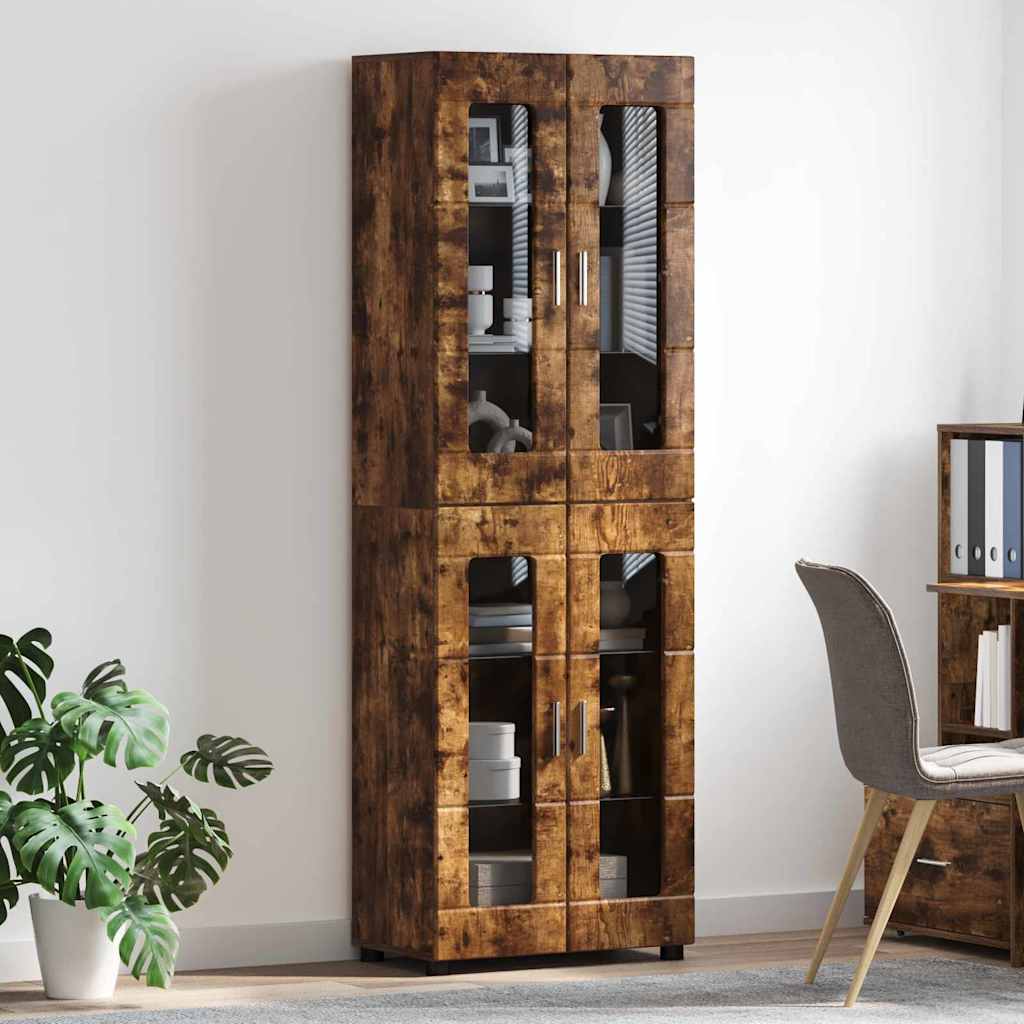 Highboard mit Regal FLORIN Geräucherte Eiche 60 x 35 x 182 cm