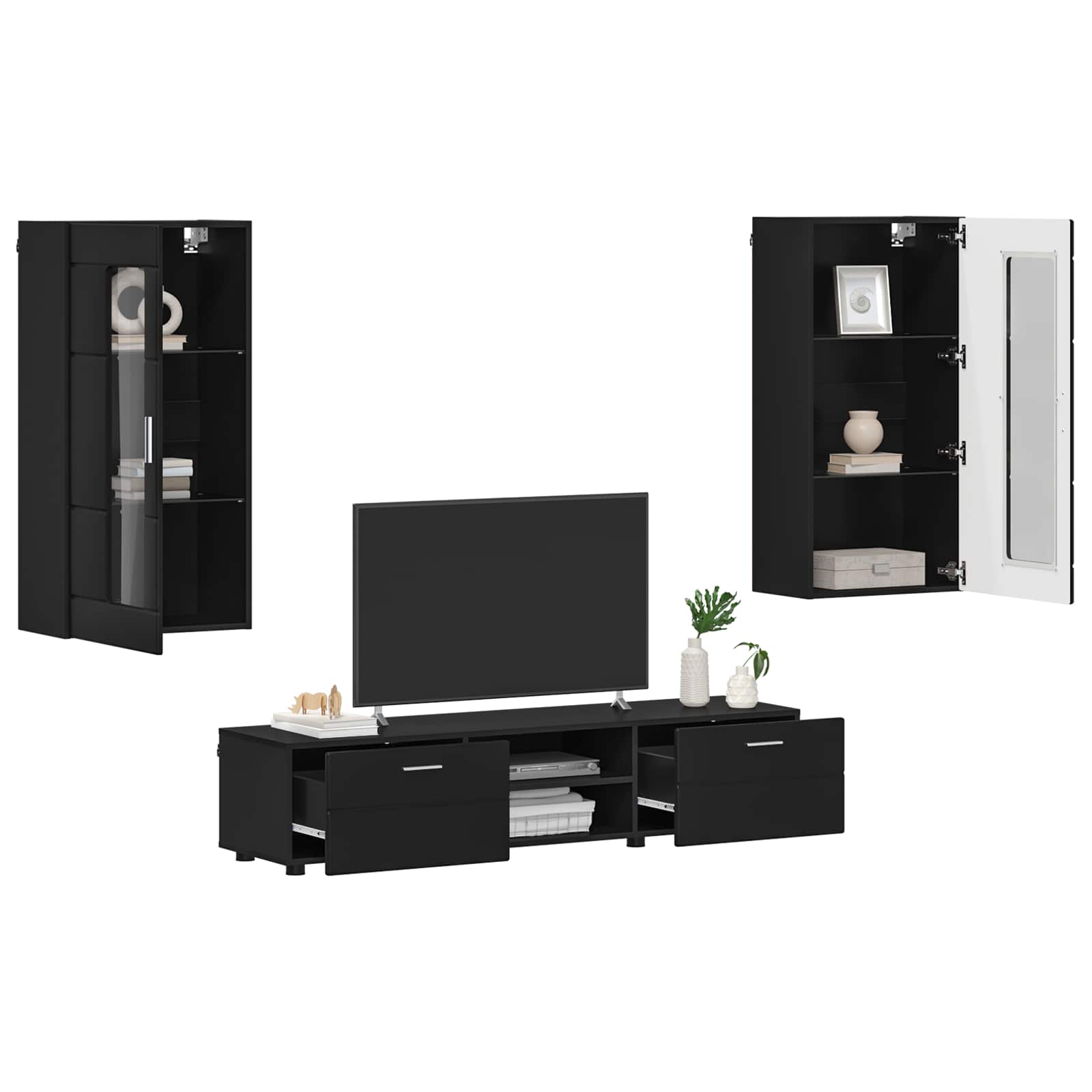 TV-Schrankset mit Schubladen FLORIN 3 pcs Schwarz Holzwerkstoff