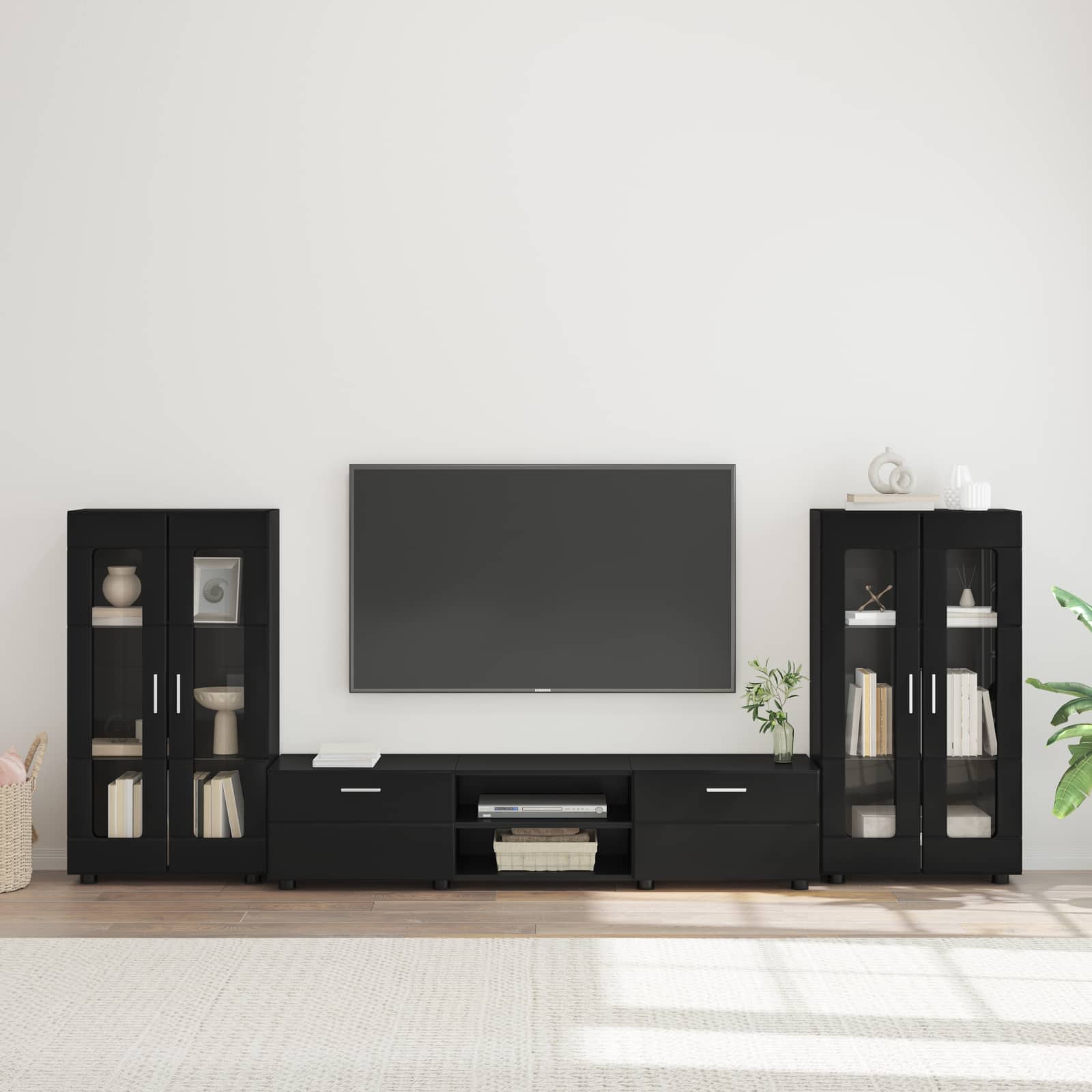 TV-Schrankset mit Schubladen FLORIN 3 pcs Schwarz Holzwerkstoff