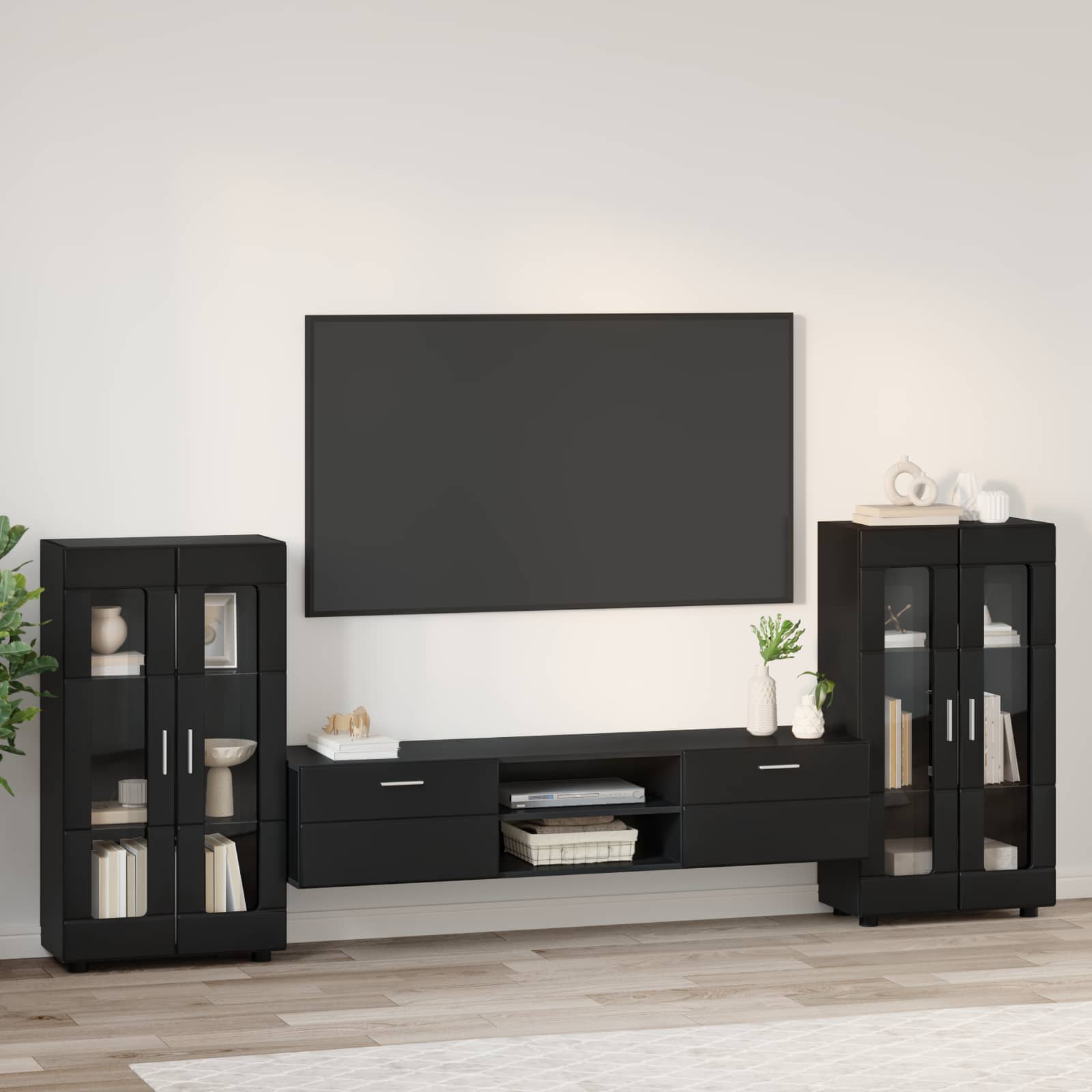 TV-Schrankset mit Schubladen FLORIN 3 pcs Schwarz Holzwerkstoff