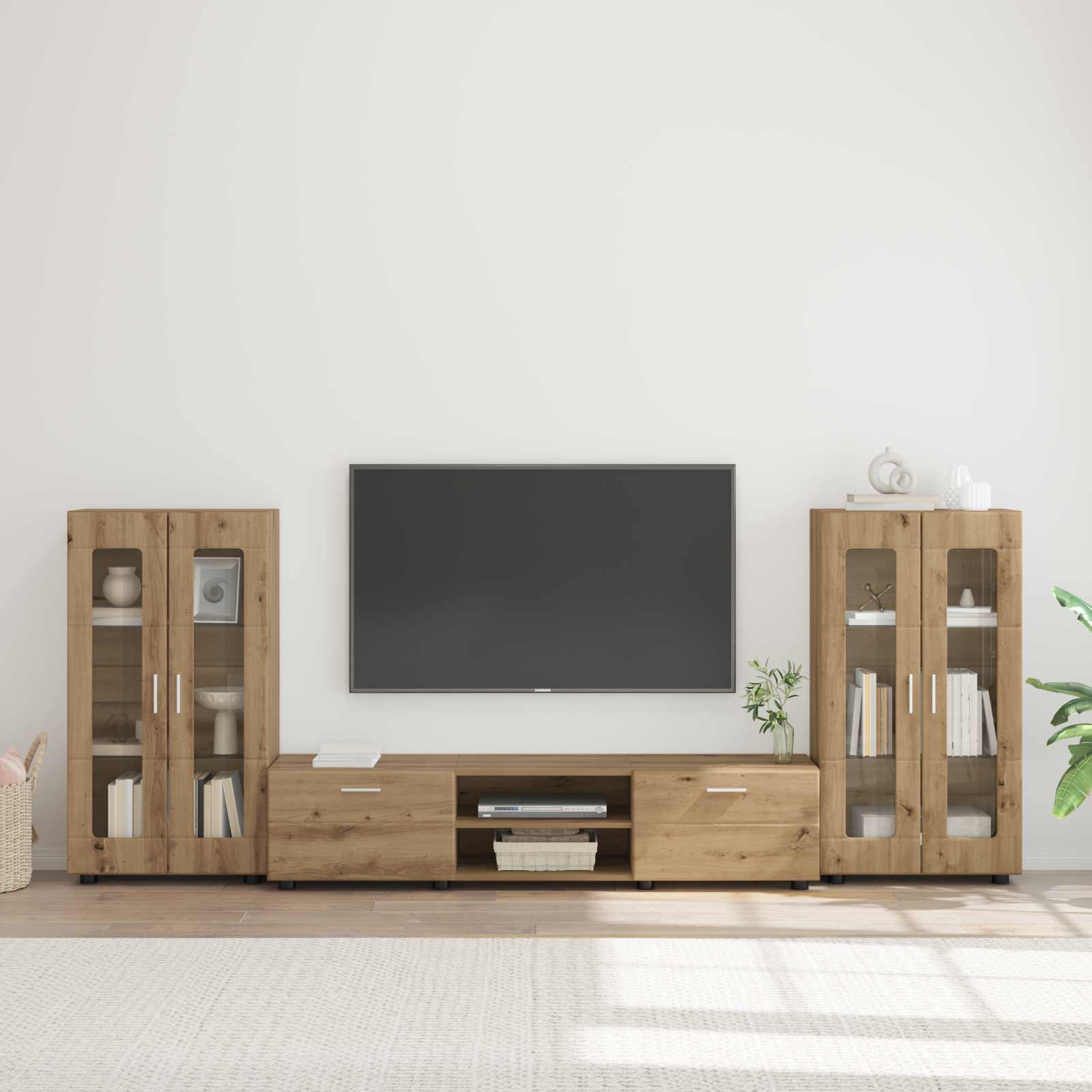 TV-Schrankset mit Tür FLORIN 3 pcs Artisan-Eiche Holzwerkstoff