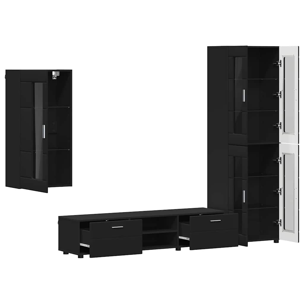 TV-Schrankset mit Schubladen FLORIN 3 pcs Schwarz Holzwerkstoff