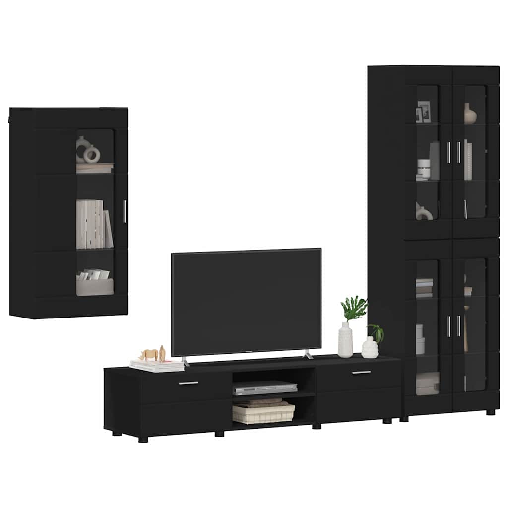 TV-Schrankset mit Schubladen FLORIN 3 pcs Schwarz Holzwerkstoff