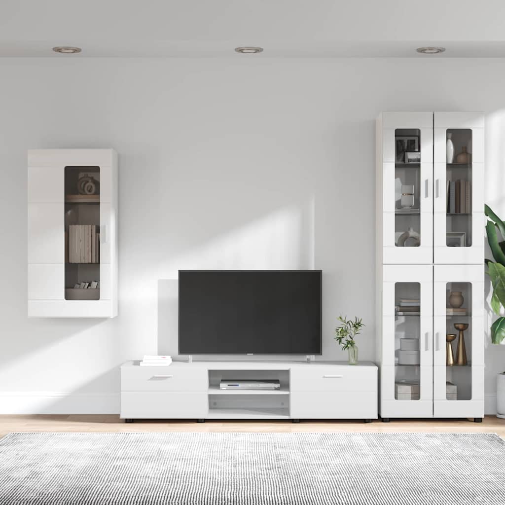 TV-Schrankset mit Tür FLORIN 3 pcs Hochglanz Weiß Holzwerkstoff