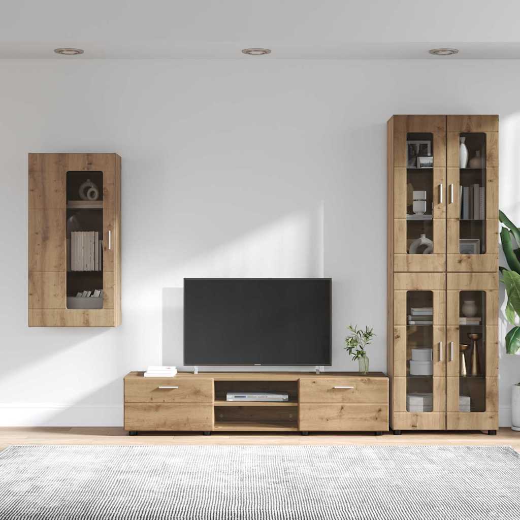 TV-Schrankset mit Tür FLORIN 3 pcs Artisan-Eiche Holzwerkstoff