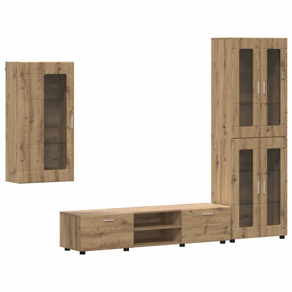 TV-Schrankset mit Tür FLORIN 3 pcs Artisan-Eiche Holzwerkstoff