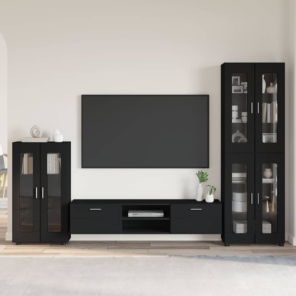 TV-Schrankset mit Schubladen FLORIN 3 pcs Schwarz Holzwerkstoff