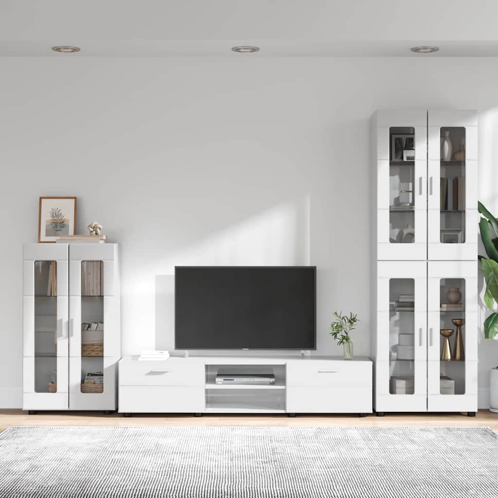 TV-Schrankset mit Tür FLORIN 3 pcs Hochglanz Weiß Holzwerkstoff