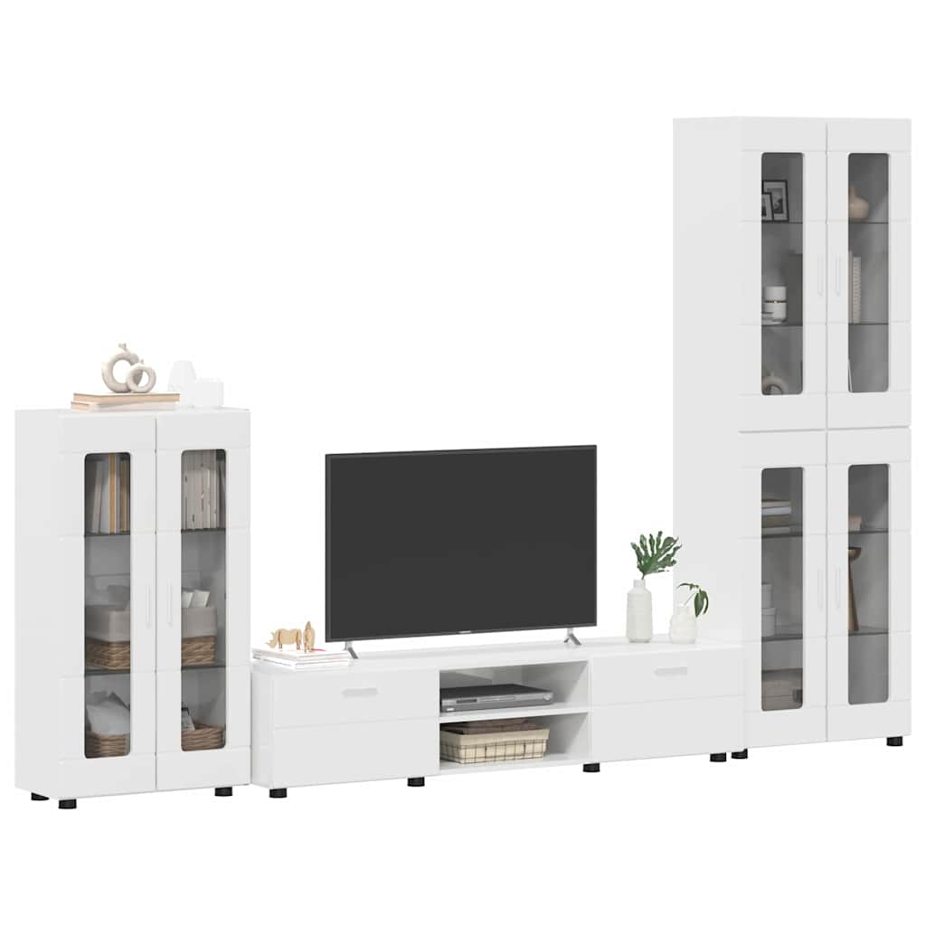 TV-Schrankset mit Tür FLORIN 3 pcs Hochglanz Weiß Holzwerkstoff