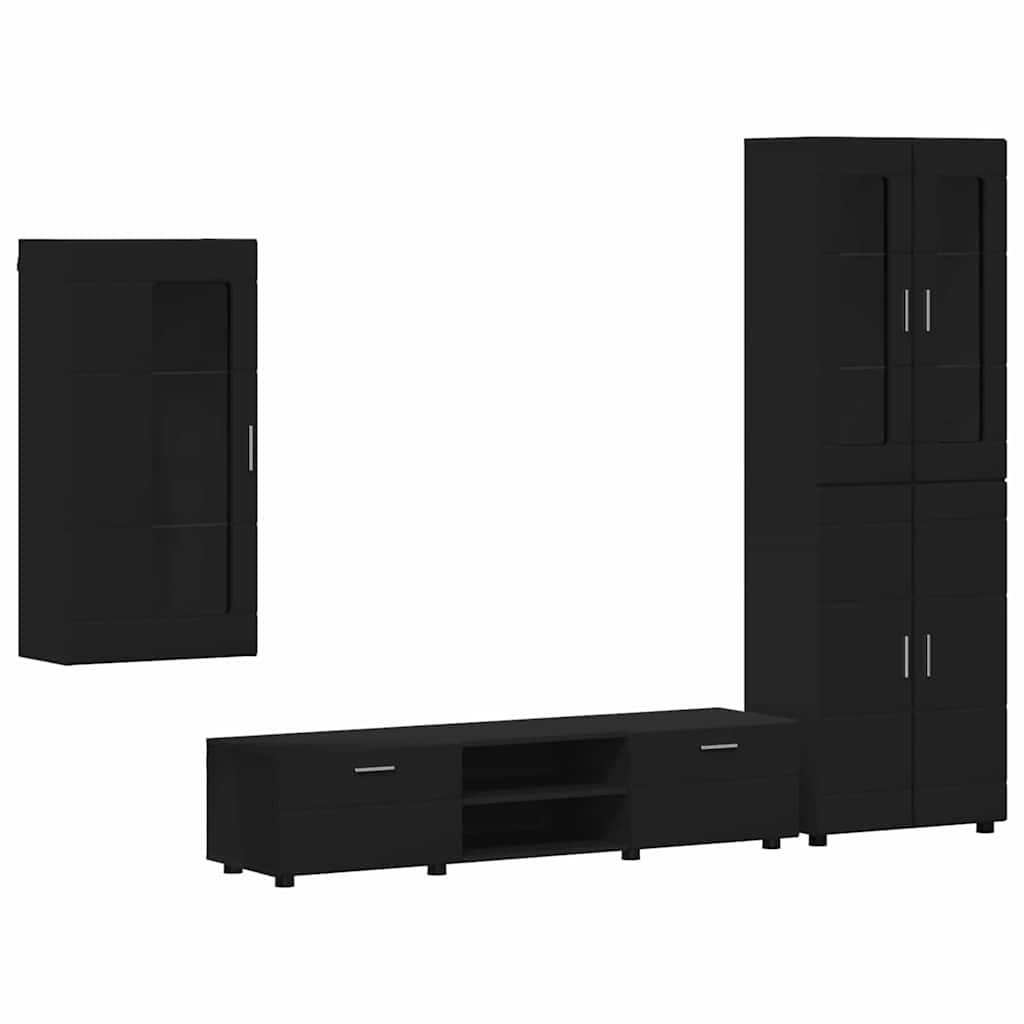 TV-Schrankset mit Schubladen FLORIN 3 pcs Schwarz Holzwerkstoff