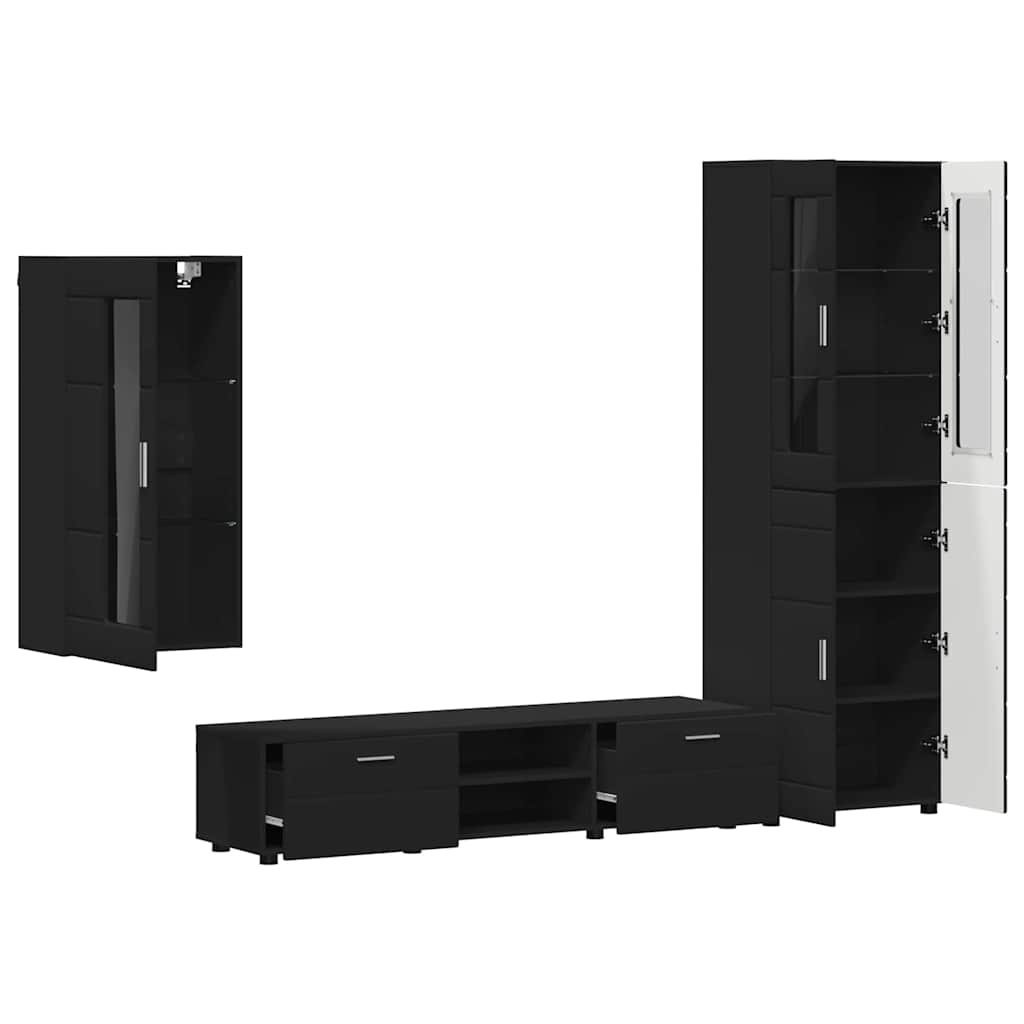 TV-Schrankset mit Schubladen FLORIN 3 pcs Schwarz Holzwerkstoff