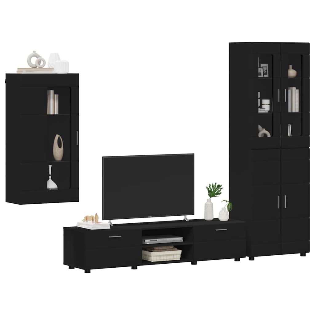TV-Schrankset mit Schubladen FLORIN 3 pcs Schwarz Holzwerkstoff