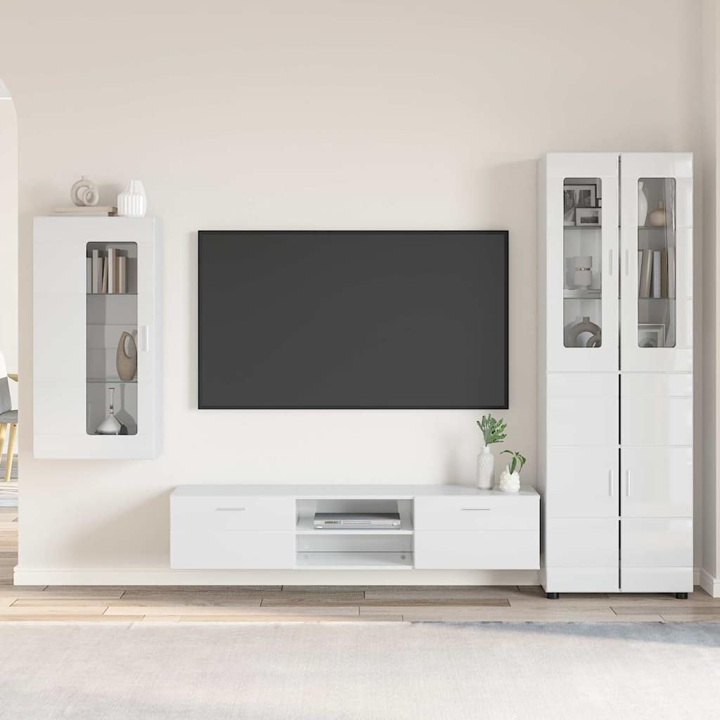 TV-Schrankset mit Tür FLORIN 3 pcs Hochglanz Weiß Holzwerkstoff