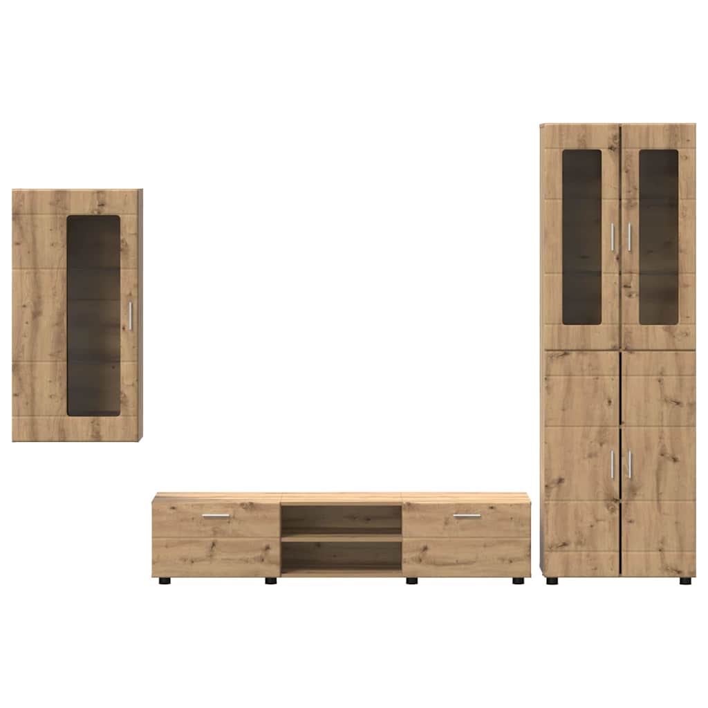 TV-Schrankset mit Tür FLORIN 3 pcs Artisan-Eiche Holzwerkstoff