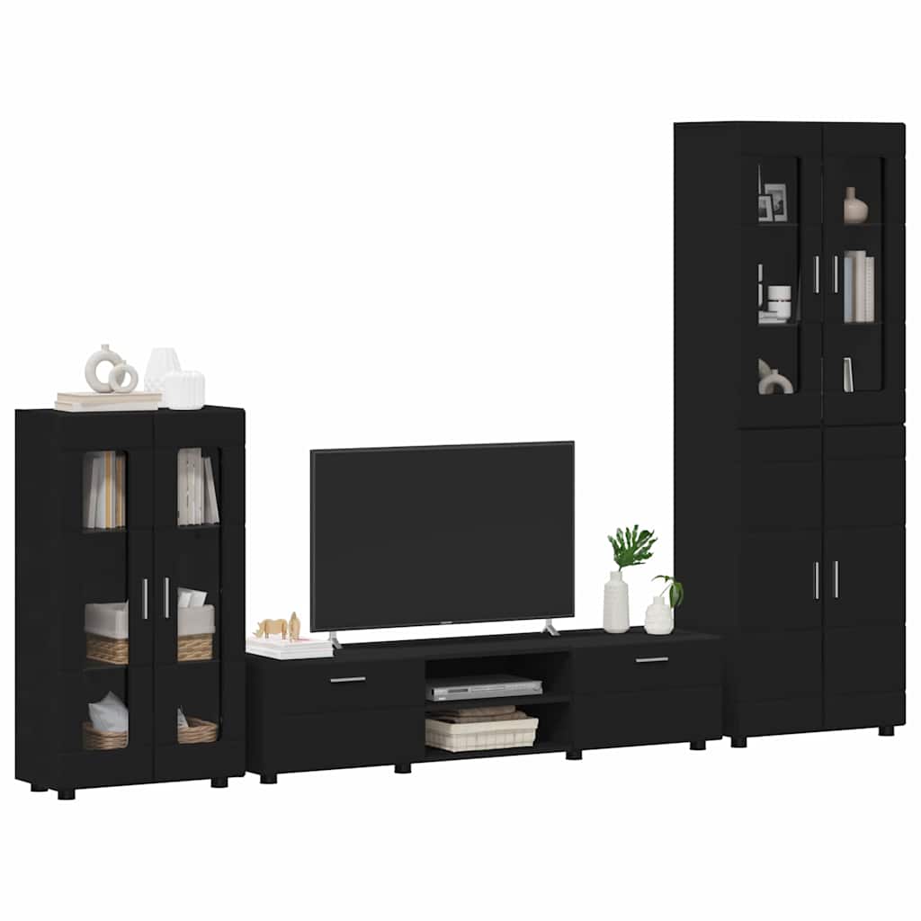 TV-Schrankset mit Schubladen FLORIN 3 pcs Schwarz Holzwerkstoff