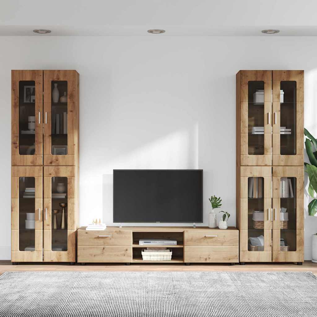 TV-Schrankset mit Tür FLORIN 3 pcs Artisan-Eiche Holzwerkstoff