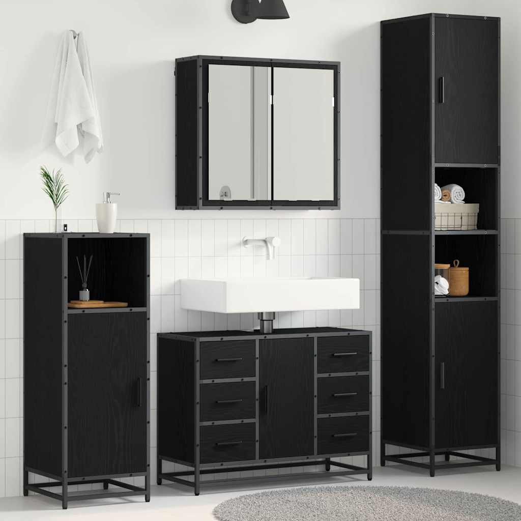 Badezimmermöbel-Set 4 pcs Schwarz Eichen-Optik Holzwerkstoff