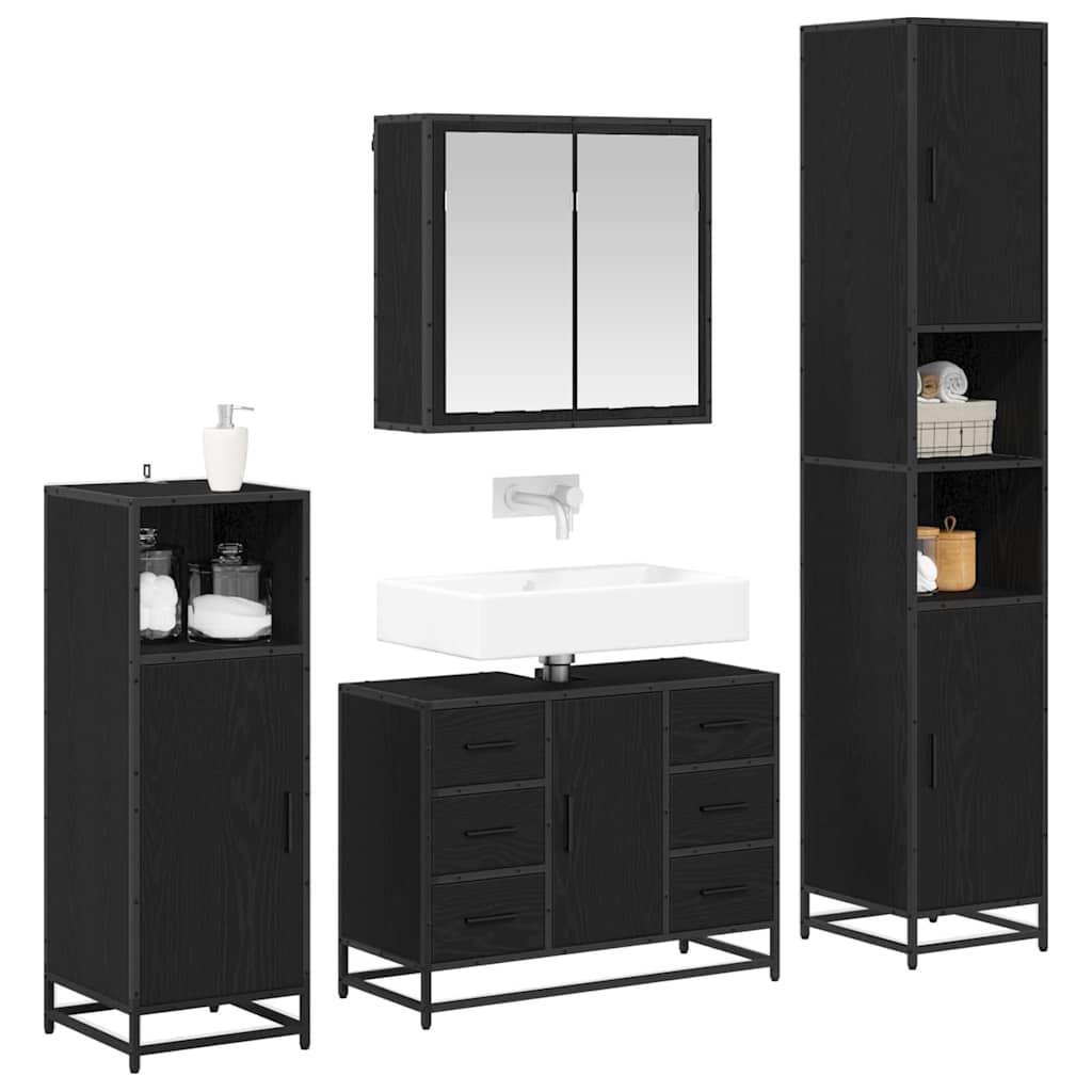 Badezimmermöbel-Set 4 pcs Schwarz Eichen-Optik Holzwerkstoff