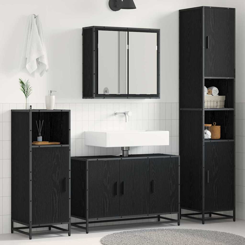 Badezimmermöbel-Set 4 pcs Schwarz Eichen-Optik Holzwerkstoff
