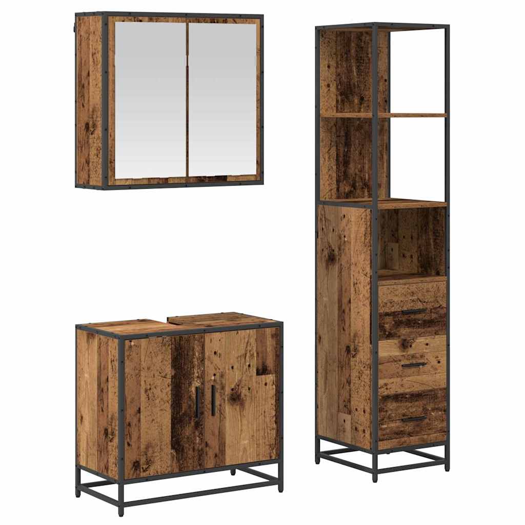 Badezimmermöbel-Set mit Schubladen 3 pcs Altholz Holzwerkstoff