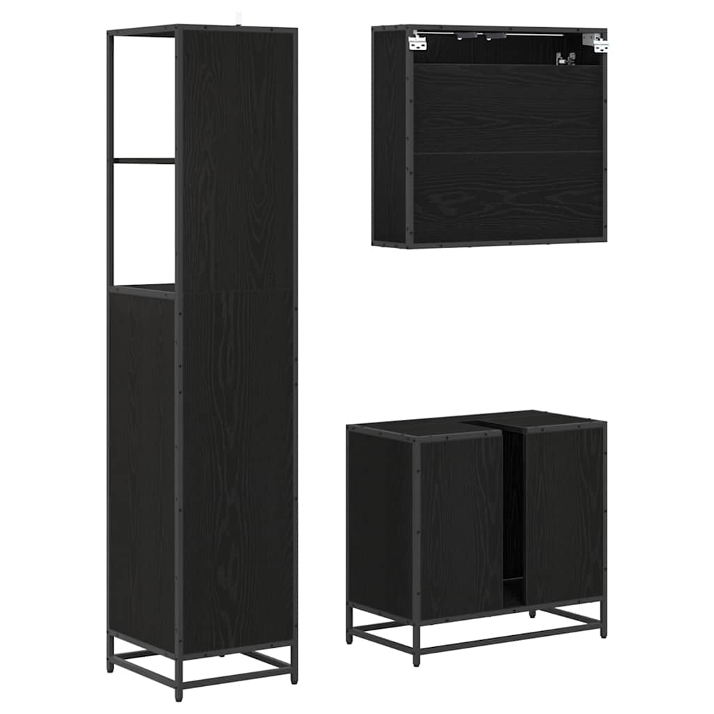 Badezimmermöbel-Set 3 pcs Schwarz Eichen-Optik Holzwerkstoff