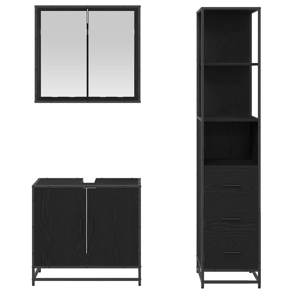 Badezimmermöbel-Set 3 pcs Schwarz Eichen-Optik Holzwerkstoff
