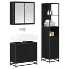 Badezimmermöbel-Set 3 pcs Schwarz Eichen-Optik Holzwerkstoff