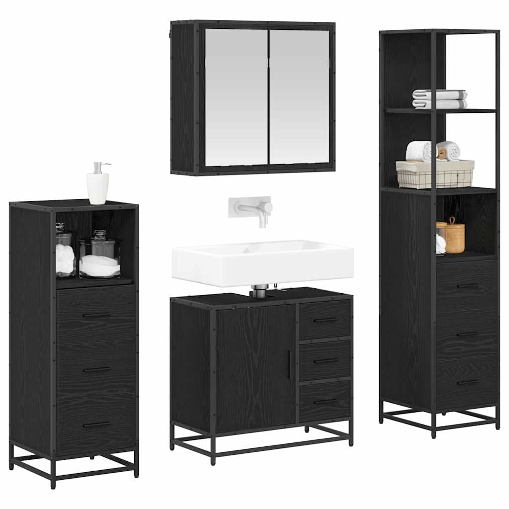 Badezimmermöbel-Set 4 pcs Schwarz Eichen-Optik Holzwerkstoff