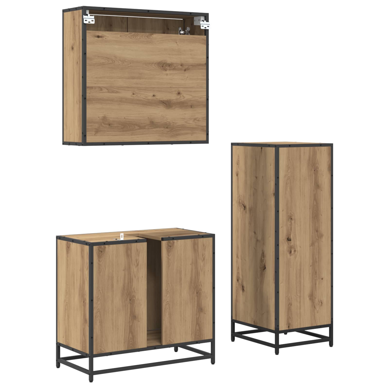 Badezimmermöbel-Set mit Regal 3 pcs Artisan-Eiche Holzwerkstoff