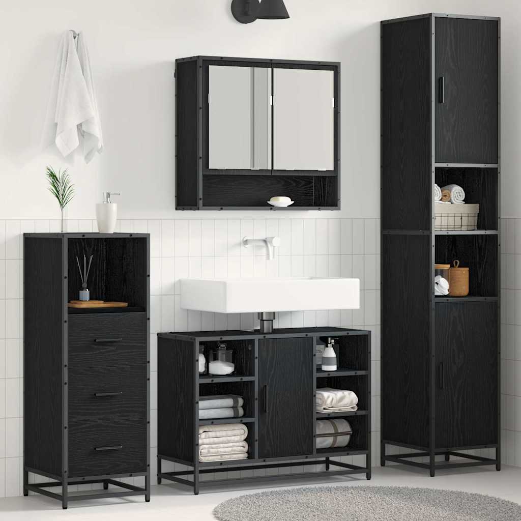 Badezimmermöbel-Set 3 pcs Schwarz Eichen-Optik Holzwerkstoff